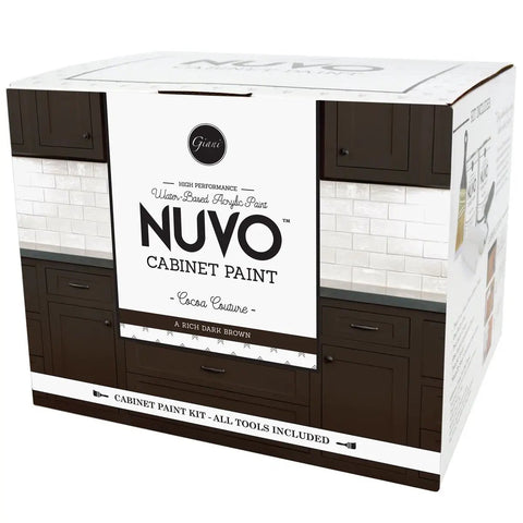 Image of All In One Cabinet Paint Kit Cocoa Couture For A Quick Easy DIY Kitchen Makeover With Brush And Roll Application Delivers Rich Espresso Brown Finish In A Day box showing cabinet makeover possibilities.