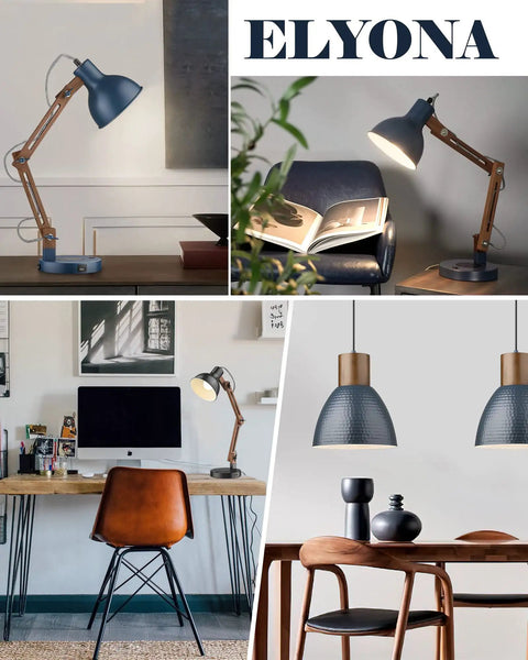 Sapele Wood Desk Lamp With Upgraded Wireless Charger And USB C Port Swing Arm Reading Light For Bedroom Dorm Office And Living Room