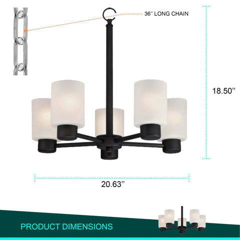 Five Light Oil Rubbed Bronze Dining Room Chandelier Hanging Fixture for Dining Rooms, Living Rooms, or Foyers, Sloped Ceiling Compatible with dimensions and chain.
