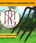 Garden Fork With Ergonomic D Shaped Orange Grip And Fiberglass Handle 4 Tine Pitchforks for gardening durability comparison.