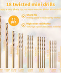 18 piece micro drill bits 0.6Mm to 2.5Mm Badass Ergonomic Pin Vise Hand Drill Kit, HSS material, for precise jewelry and model crafting.