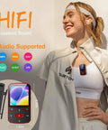Woman wearing a 64GB Clip MP3 Player With Bluetooth Five Point Three For Running Voice Recorder FM Radio on sportswear