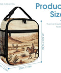 Insulated Lunch Box For Men And Women With West Desert Cactus And Cowboys Riding Horses Design Reusable Lunch Tote Bag