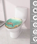 Round Resin Toilet Seat for Bathroom with turtle design, 14.5" x 16.5", installed on modern toilet.