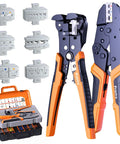 Ultimate Preciva Crimping Tool Kit Featuring Quick-Change 6-Jaw System, Heavy Duty Wire Stripper, Plus 285 Premium Terminals For Heat Shrink Insulated And Solar Connectors In Auto Or Home Jobs, with case