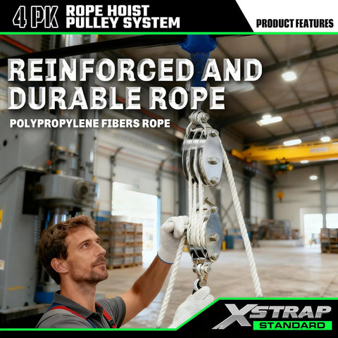 Worker using Beefy Heavy Duty 2000 Lb Rope Hoist With 50 Ft Soft Loop Poly Rope in industrial warehouse