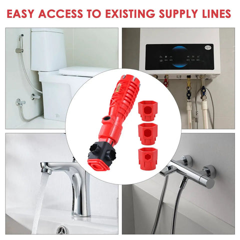 Image of an All In One Faucet And Sink Wrench Tool For Plumbing Installations, 25 In 1 Multifunctional Kit with fittings.