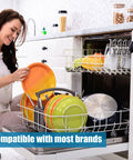 Top Shelf 2 Pack Dishwasher Mounting Brackets With Complete Screw Kit For Samsung Models Smooth Under Counter Setup No Sweat Install Heavy Duty Kitchen Fix with colorful dishes in dishwasher.