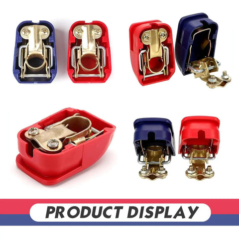 2 PCS Quick Release Battery Terminal Connectors Set, Universal Positive & Negative Disconnect Clamps with Red Blue Covers
