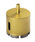 2-inch diamond masonry hole saw with gold finish, side slots and segmented cutting teeth