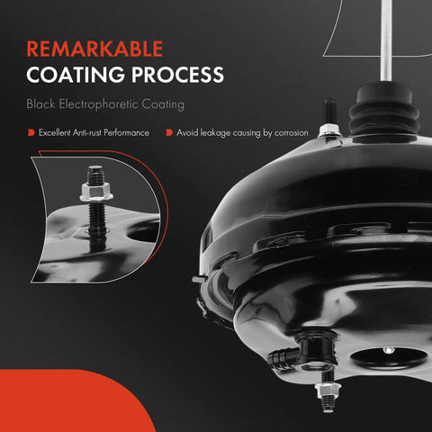 Heavy Duty Premium Grade Straight Up Solid Vacuum Brake Booster Dang Good Replacement Quick Swap For Chevies And Gmc Suburbans Blazers And Tahoes Perfect Fit Guaranteed - close-up of black coated booster with fittings and valves.