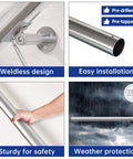 Heavy Duty Stainless Steel Pipe Handrail Five Foot Long Two Inch Outside Diameter with pre-drilled mounting holes shown.