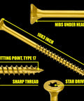 Hella Durable Wood Screws 10 X 3 Inch Self Drilling Deck Fasteners 200 Pack Rust Resistant with Type 17 cutting point.