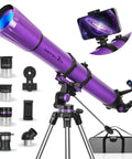 Purple Dope High Powered Refractor Telescope For Adults With 90mm Aperture And 1000mm Focal Length 500x Magnification, eyepieces, phone adapter, bag