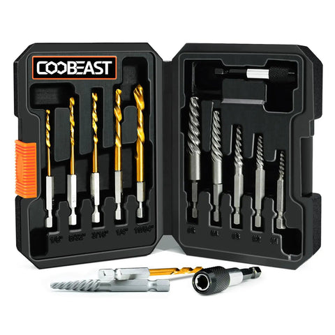 11 Pcs Left Hand Screw Extractor Set With Quick Adapter, Bolt And Nut Remover Kit for Stripped Screws in sturdy case