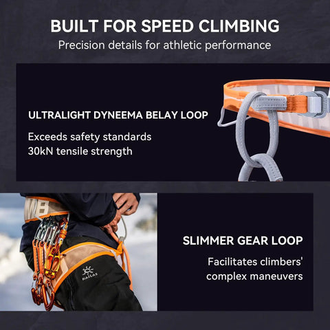 Go-To Ultralight Mountaineering Harness For Rock Climbing And Skiing, adjustable comfort, Dyneema belay loop detail