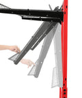 Side view of Heavy Duty Steel Rolling Parts Rack For Auto Body Shops Three Shelf Cart With Locking Casters showing adjustable shelves.