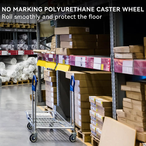 4 Inch Polyurethane Shopping Cart Wheels Replacement Casters Set Of 4 With 1200 Lbs Total Load Capacity Silent Shock Absorbing No Marking Ideal For Cart Furniture Utility Carts Durable And Quiet Rolling For Heavy Duty Use on metal cart in warehouse
