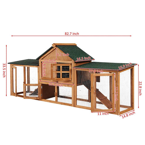 Spacious Wooden Chicken Coop And Rabbit Hutch With Dual Level Runs Waterproof Asphalt Roof Removable Tray Nest Box Outdoor