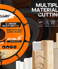 4-1/2 inch carbide cut-off wheel for angle grinder; multi-material cuts wood/plastic/fiberboard/nails; orange, 2-pack