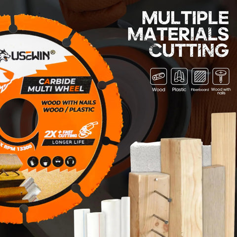 4-1/2 inch carbide cut-off wheel for angle grinder; multi-material cuts wood/plastic/fiberboard/nails; orange, 2-pack