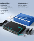 18 Port 10G 2.5G Ethernet Switch With 16 2.5G RJ45 PoE Capable Ports And 2 10GBASE-T Uplinks Unmanaged Plug And Play Desktop Network Switch 80Gbps Capacity Perfect For NAS PC And Wireless AP Mountable On Desk Or Wall product packaging and box contents displayed.
