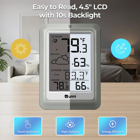 All In One Indoor And Outdoor Weather Station With Wireless Thermometer And Hygrometer, Battery Powered, 330 Ft Range, LCD Display