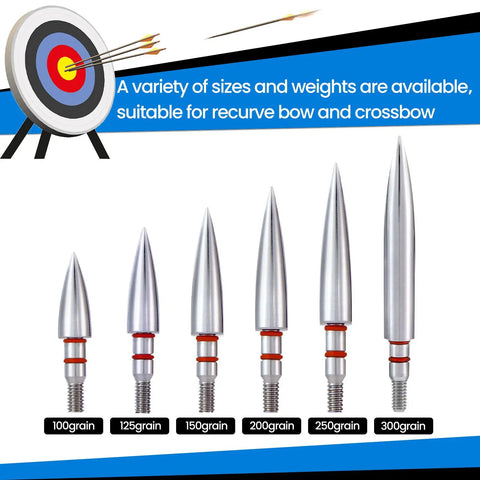 12 Pack Archery Field Points 19 64th Inch, 1.77 Inch Length, 8 32 Screw In, 100 125 150 300 Grain Options for Recurve, Compound Bow