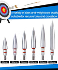 12 Pack Archery Field Points With Screw In Inserts For Recurve And Compound Bow And Crossbow Practice Tips In 100 Grain 125 Grain 150 Grain And 300 Grain For Target Practice, showing various point weights.