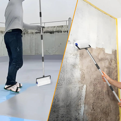 Spike Roller For Self Leveling Cement Kit Featuring A 9 Inch Screed Spiked Roller With A 77 Inch Extension Pole Nails Shoes