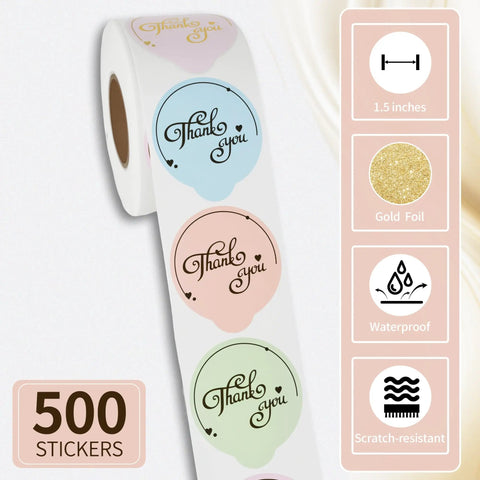 Hot Air Balloon Thank You Stickers For Small Business 500 Self Adhesive Waterproof Envelope Seals Durable Packaging Stickers Roll