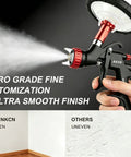 Pro Grade Lvlp Automotive Paint Spray Gun Featherweight Champion with fine atomization in use, delivering ultra smooth finish.