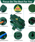 Heavy Duty Outdoor Electrical Box With Weatherproof Snap Cover Fits Garden Adapters And Extension Cords with warning label and silicone seal.