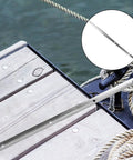 Heavy Duty Stainless Steel Rub Rail For Yacht Hull Protection And Dock Edge Guard on wooden dock edge with water background.