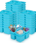 24 Pack Classroom Caddies Bulk With 3 Compartments And Easy Grip Handle Plastic Stackable Storage Caddies filled with supplies