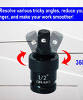 Rugged 10 Piece Impact Swivel Socket Set With CrMo Steel showcasing 1/2 inch socket with 360° swivel and universal joint.