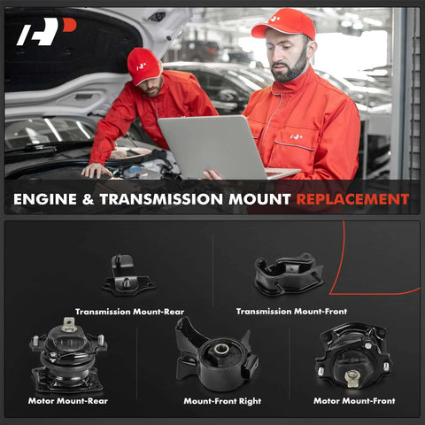 Beefed-Up Five-Piece Engine Mount And Transmission Mount Set For Honda Odyssey 2005 2006 V6 3.5L EX-L EXL Touring Replacement Kit