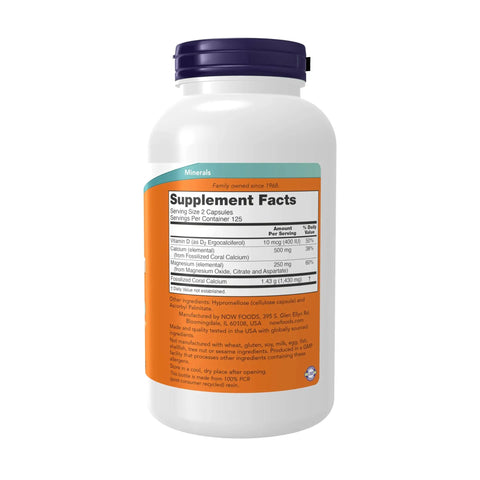 Side view of Coral Calcium Plus For Strong Bones And Healthy pH Balance, Natural Trace Minerals Packed, 250 Veg Capsules bottle