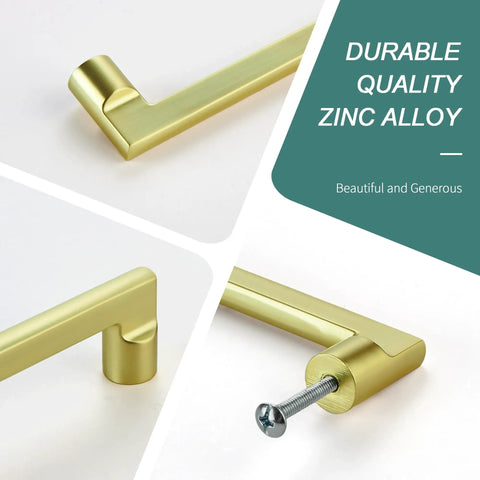 10 Pack 5 Inch Brushed Gold Cabinet Pulls for Kitchen Cabinets Dresser Drawers Modern Zinc Alloy Handles 128mm Easy Install Durable Hardware