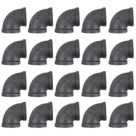 Twenty Pack One Half Inch 90 Degree Black Threaded Elbow Pipe Fittings Cast Iron For DIY Furniture Decor Steampunk Industrial Vintage Style