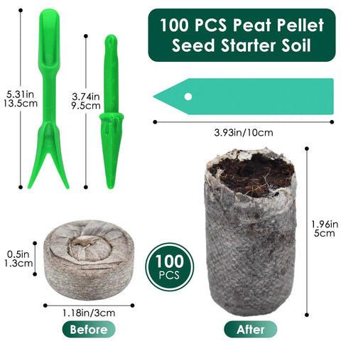 Peat Pellet Seed Starter Pods 100 Pcs 30mm Germination Soil Blocks For Seedlings Herbs Vegetables Flowers Garden Start Kit With Nutrient Rich Coconut Fiber Mix