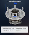 Front view of Rear Wheel Hub And Bearing Assembly For Kia Forte 2010 2013 Forte Koup 5 Lug With ABS Direct Fit OE Quality Plug And Play 2 Piece Set