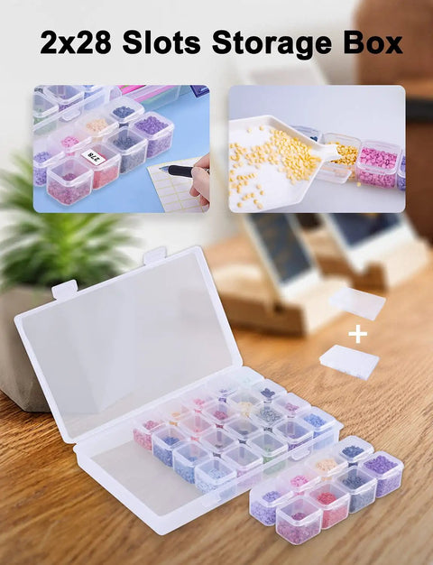 2x28 storage box for Diamond Painting Light Pad Kit A4 With LED Tracing Box And 5D Tool Set, clear boxes with colorful beads