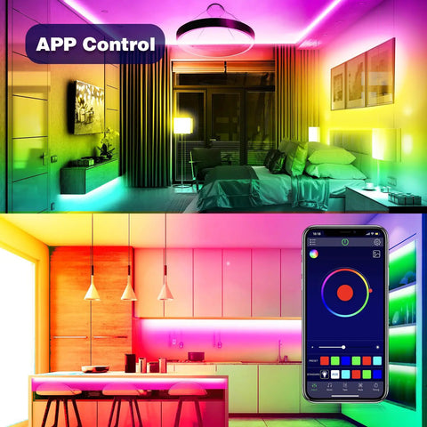 Led Strip Lights For Bedroom 100 Ft Twin Rolls Music Sync RGB Color Changing With App Control For Party And Home Decor
