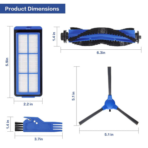 Replacement Parts Kit For Eufy RoboVac 11S Max, 15C Max, 30C Max, G30 Edge And G10 Hybrid with brush and filter dimensions