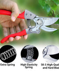 Hand holding 8.6 Inch Pruning Shears For Gardening With Sharp SK5 Steel Blades, Heavy Duty Garden Clippers trimming a small branch.