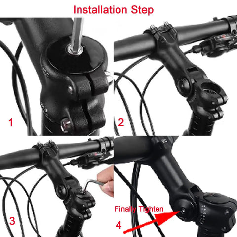 Installation steps for Adjustable Bike Stem Riser Extender For 28.6mm Fork And 31.8mm Bars 110mm Length With 0 To 60 Degree Tilt