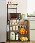 Espresso Bakers Rack With Storage For Coffee Bar And Kitchen Station Shelves Top Surface For Small Appliances 8 Hooks And Baskets