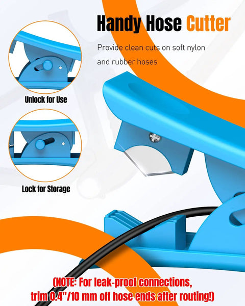 Diagram of hydraulic hose cutter from the Bike Internal Cable Routing Tool Kit With Hydraulic Hose Cutter For DIY Setup, showing use and storage.