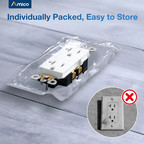 50 Pack Decora Outlet 20 Amp Tamper Resistant Wall Socket White Thermoplastic Receptacle For Home Office Upgrade in packaging.